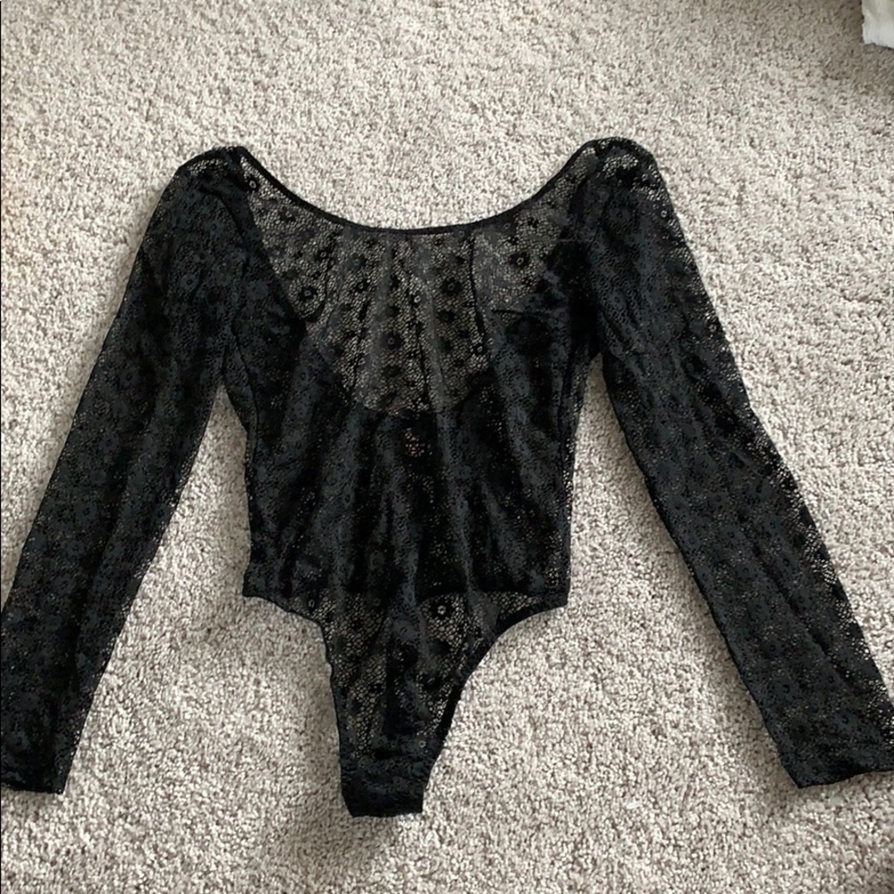 Victoria’s Secret Sheer Black Lace Bodysuit NWT